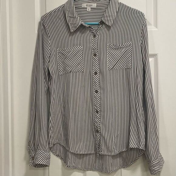 Guess Shirt Button Down Long Sleeve Stripe Size Medium - Picture 2 of 4